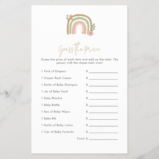 Raad de Prijs Boho Regenboog Baby Shower Spel Flyer (Voorkant)