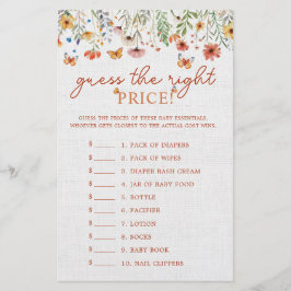 Raad de prijs Boho Wildflowers Baby shower Game