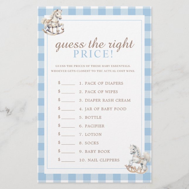 Raad de prijs Rocking Horse Baby shower Game (Voorkant)