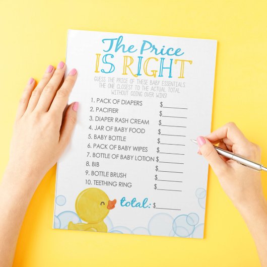 Raad de prijs Rubber Duck Baby shower Game Pack Notitieblok
