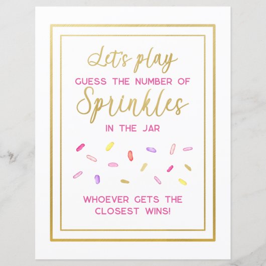 Raad de Sprinkles Donut Party Activity Game Sign (Voorkant)