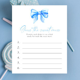 Raad de Sweet Mess Baby shower Game - Blauwe strik