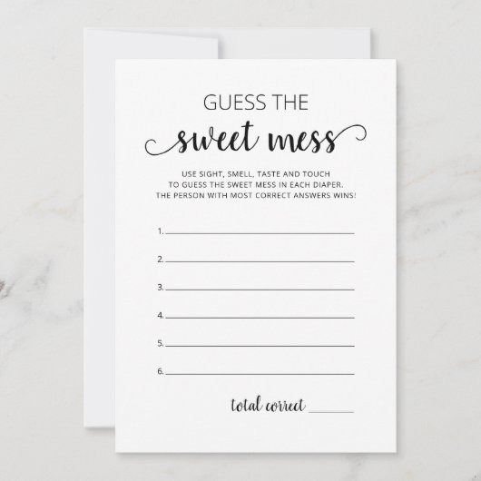Raad de Sweet Mess Baby shower Game Kaart (Voorkant)