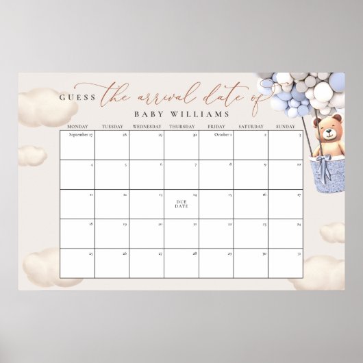 Raad de uitgerekende datum kalender blauw grijs be poster (Voorkant)