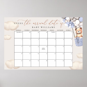 Raad de uitgerekende datum kalender blauw grijs be poster