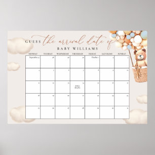 Raad de uitgerekende datum kalender blauwe beer po poster