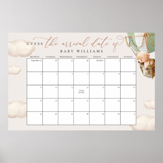 Raad de uitgerekende datum kalender Green Bear Poster (Voorkant)