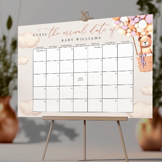 Raad de uitgerekende datum kalender lavendel beren poster