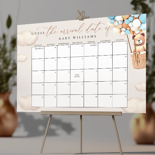 Raad de uitgerekende datum kalender lichtblauwe po poster