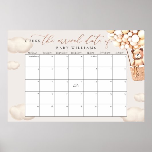 Raad de uitgerekende datum kalender poster (Voorkant)