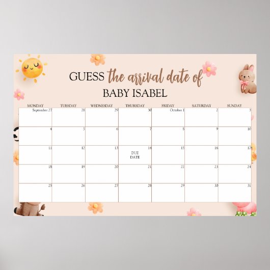 Raad de vervaldatum Baby shower Kalender Poster (Voorkant)