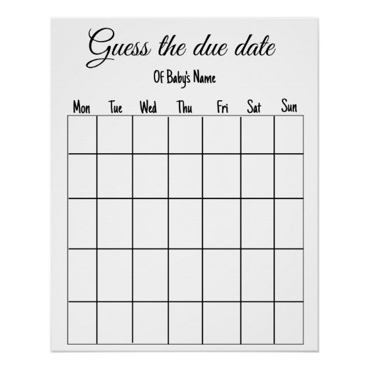 Raad de vervaldatum baby shower spel perfect poster (Voorkant)