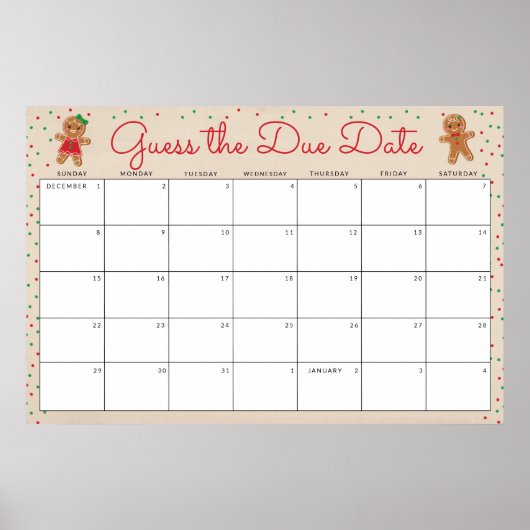 Raad de vervaldatum Gingerbread Baby shower Game Poster (Voorkant)