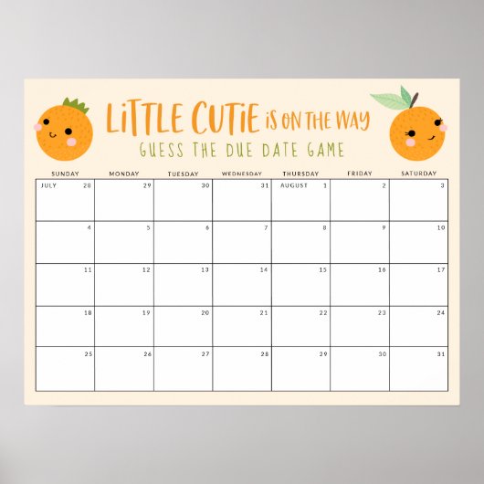 Raad de vervaldatum Oranje Little Cutie Baby showe Poster (Voorkant)
