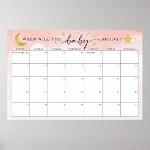 Raad de vervaldatum Over the Moon Baby shower Game Poster