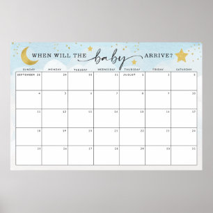 Raad de vervaldatum Over the Moon Baby shower Game Poster