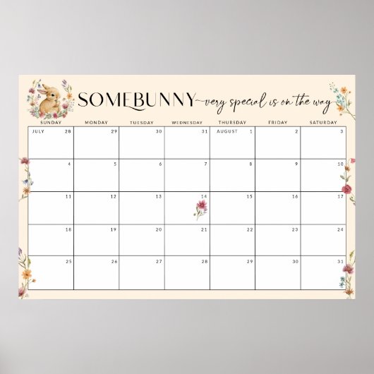 Raad de vervaldatum Somebunny Baby shower Kalender Poster (Voorkant)