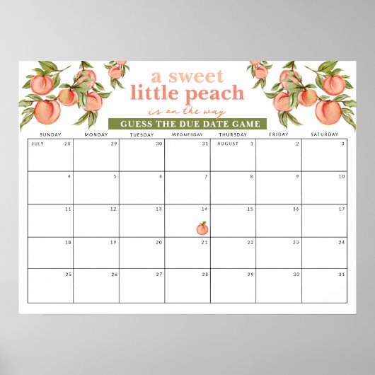 Raad de vervaldatum Sweet Peach Baby shower Game Poster (Voorkant)