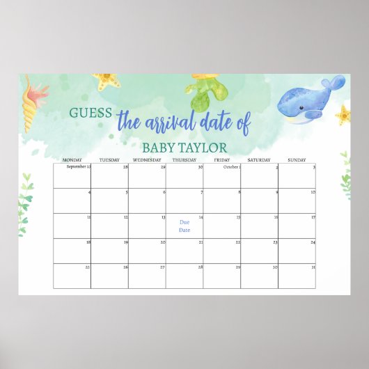 Raad de vervaldatum volgens het Zee Baby shower Poster (Voorkant)