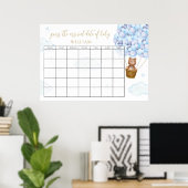 Raad De Verwachte Bevallingsdatum Teddybeer Blauwe Poster (Thuiskantoor)