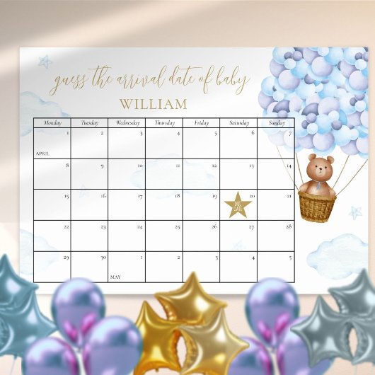 Raad De Verwachte Bevallingstijd Teddybeer Blauw B Poster