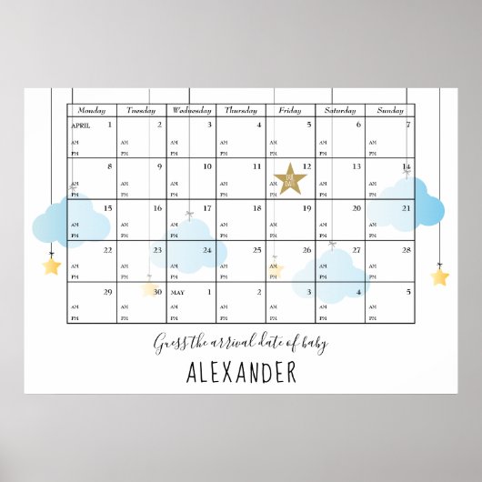 Raad de Verwachte Datum en Tijd Sterren Baby Showe Poster (Voorkant)