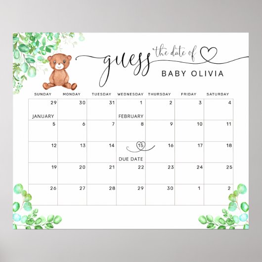 Raad de Verwachte Datum Kalender Beer Poster (Voorkant)