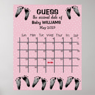 Raad de Verwachte Datum Kalender met Voetafdrukken Poster