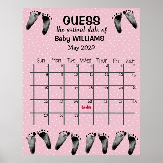 Raad de Verwachte Datum Kalender met Voetafdrukken Poster (Voorkant)