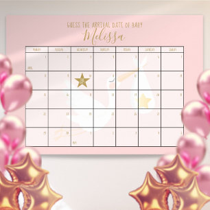 Raad de Verwachte Datum Kalender Roze Baby Shower  Poster
