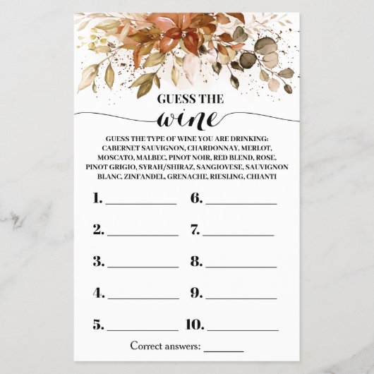 Raad de wijn Herfst Bruidsdouche spelkaart Flyer (Voorkant)