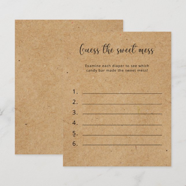 Raad de zoete puinhoop - baby shower spel (Voorkant / Achterkant)