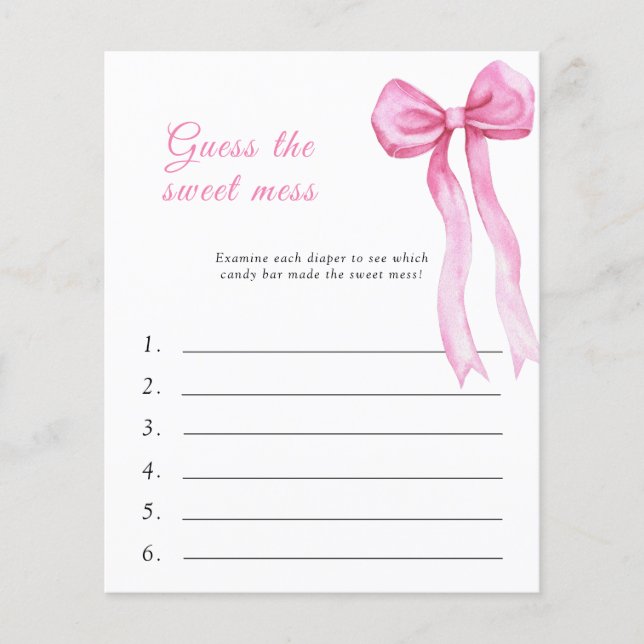Raad de zoete puinhoop baby shower spel - Roze lin (Voorkant)