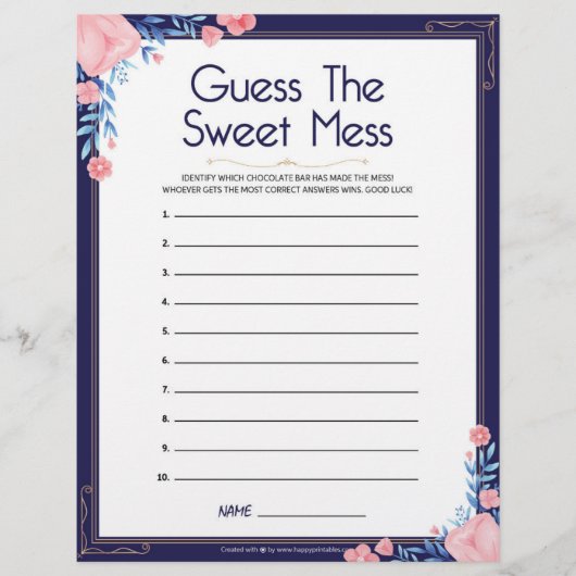 Raad de zoete puinhoop [Bloemenkader] Briefhoofd (Voorkant)