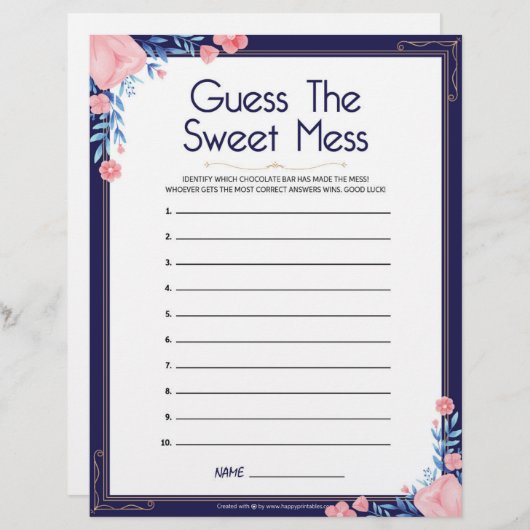 Raad de zoete puinhoop [Bloemenkader] Briefhoofd (Voorkant / Achterkant)