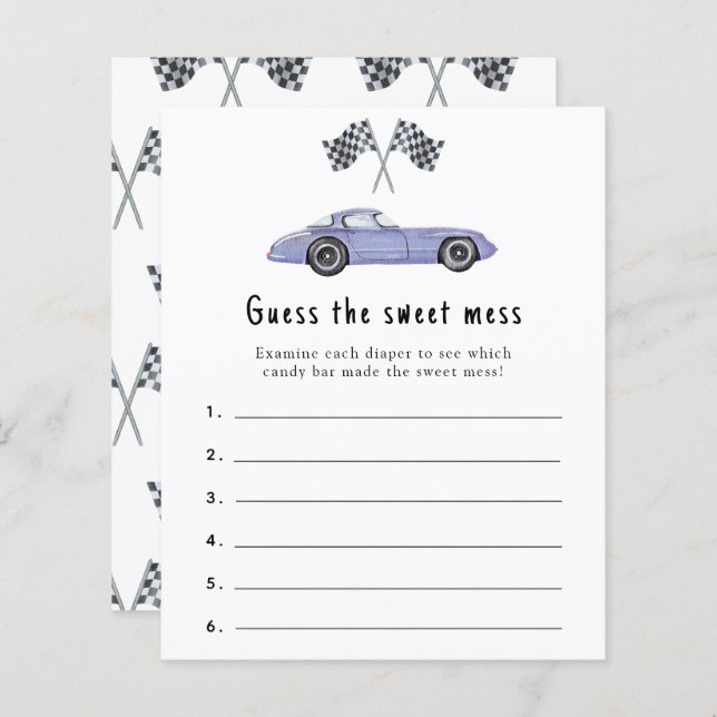 Raad de zoete puinhoop - racing baby shower spel (Voorkant / Achterkant)