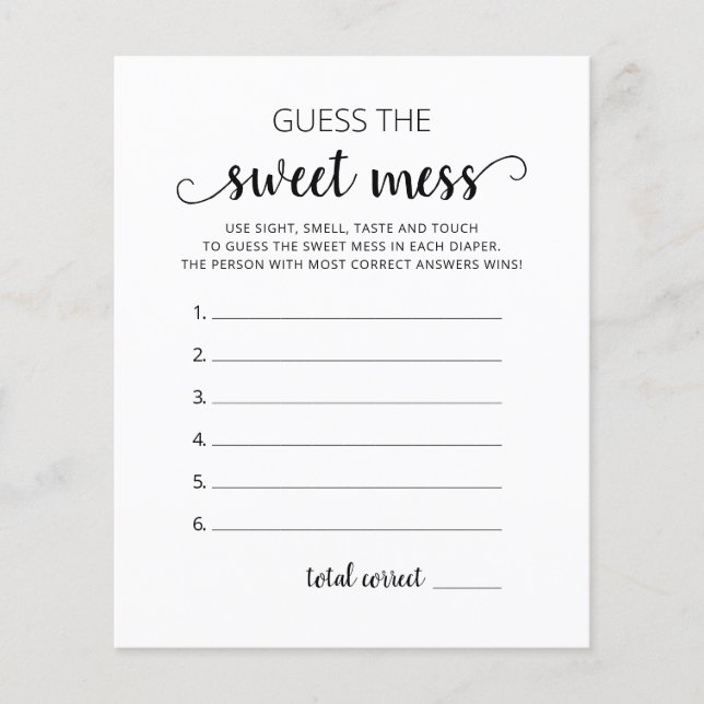 Raad de Zoete Troep Baby shower Spel (Voorkant)