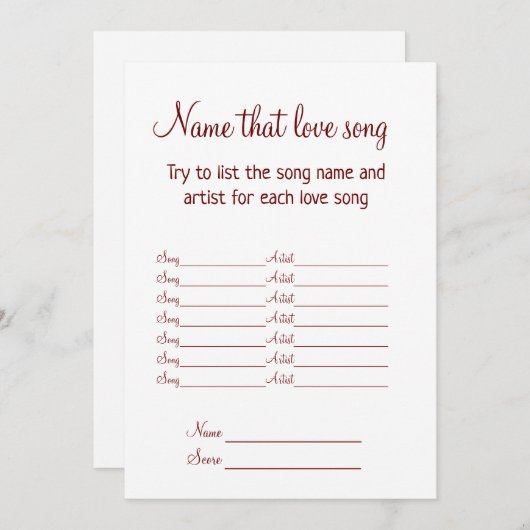 raad die liefdeslied bruids douche spel feestdagenkaart (Voorkant / Achterkant)