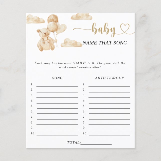 Raad die song baby shower spel (Voorkant)