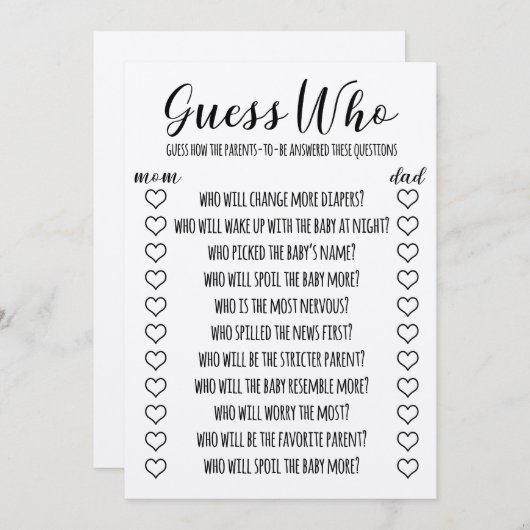 Raad eens bij wie Funny Baby shower Game Programmakaart (Voorkant / Achterkant)