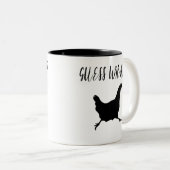 Raad eens? Chicken Butt, Chicken Lover Tweekleurige Koffiemok (Voorkant rechts)