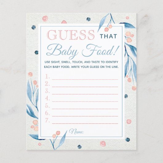 Raad eens dat Baby-voedselspel, Baby shower, blauw Flyer (Voorkant)