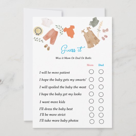 Raad eens dat het geslacht het spel laat zien mama kaart (Voorkant)
