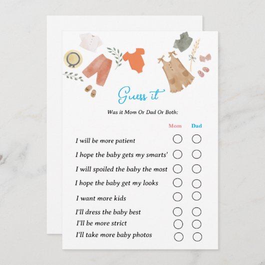 Raad eens dat het geslacht het spel laat zien mama kaart (Voorkant / Achterkant)