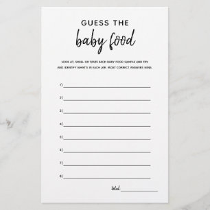 Raad eens de Baby Food Minimalist Baby shower Game