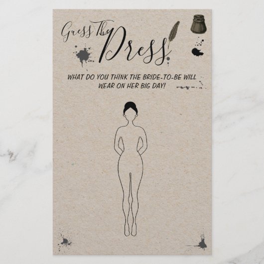 Raad eens de dress Pen & Inkwell Shower Game Card Flyer (Voorkant)