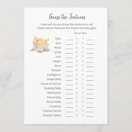 Raad eens de functies spel Teddy Bear Kaart (Voorkant)