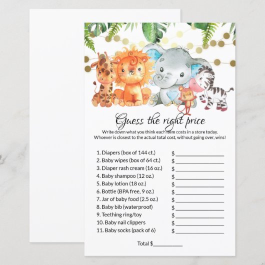 Raad eens de juiste prijs voor Baby shower games (Voorkant / Achterkant)