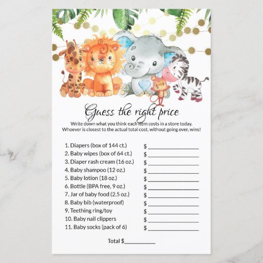 Raad eens de juiste prijs voor Baby shower games (Voorkant)