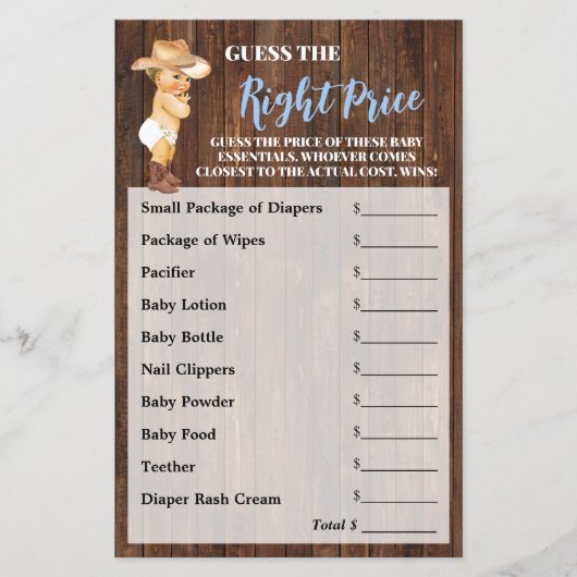 Raad eens de juiste prijs voor Cowboy Baby shower  Flyer (Voorkant)